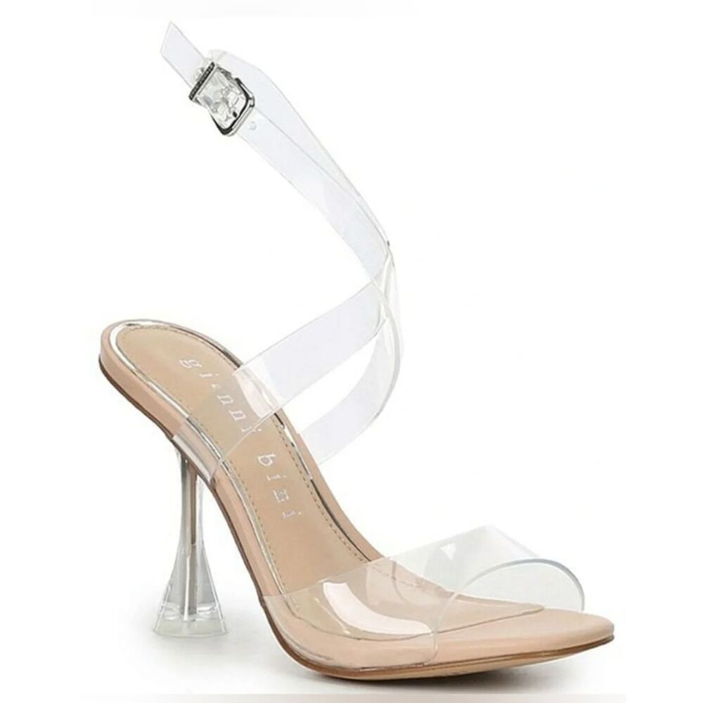 Gianni Bini Kirrah Clear Vinyl Strappy Flared Heel Sandal Dillards 8.5 EUC & box